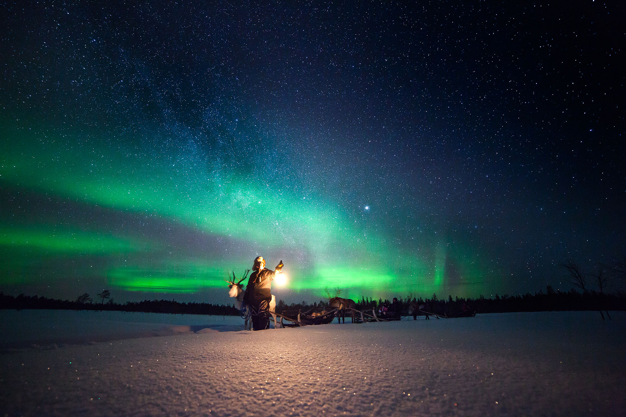 Person watching the northern lights in Lapland.